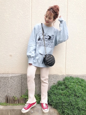 「flower（フラワー）のアイテム（パンツ）」を使った、安中亜美さん（レディース・149cm）の春コーディネート