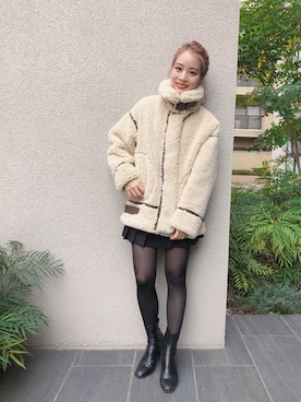 「LOWRYS FARM（ローリーズファーム）のストレッチヒールブーツ　851418（ブーツ）」を使った、安中亜美さん（レディース・149cm）の冬コーディネート