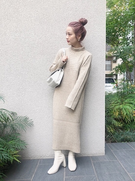 「LOWRYS FARM（ローリーズファーム）のストレッチヒールブーツ　851418（ブーツ）」を使った、安中亜美さん（レディース・149cm）の冬コーディネート