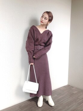 「LOWRYS FARM（ローリーズファーム）のストレッチヒールブーツ　851418（ブーツ）」を使った、安中亜美さん（レディース・149cm）の冬コーディネート