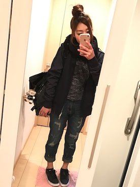 「ネイビーブルゾン」｜あーりさん（レディース・153cm）の春コーディネート