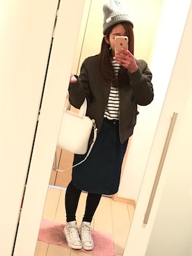 「グレーニット帽」｜あーりさん（レディース・153cm）の春コーディネート