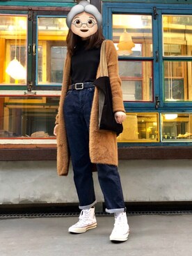 「アイテム（ピーコート、ゴールド系）」を使った、加夫さん（レディース・160cm）の秋コーディネート