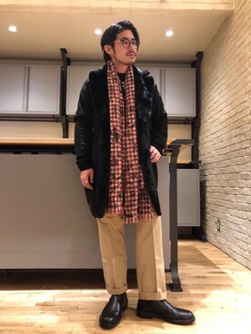 「HYSTERIC GLAMOUR（ヒステリックグラマー）のアイテム（ムートンコート）」を使った、OHTAKIさん（メンズ・170cm）の秋コーディネート
