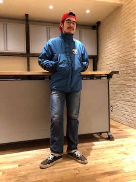 「HYSTERIC GLAMOUR（ヒステリックグラマー）のHYS WHISKY柄 刺繍キャップ（キャップ）」を使った、OHTAKIさん（メンズ・170cm）の冬コーディネート