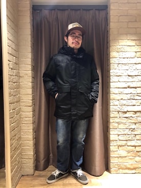 「HYSTERIC GLAMOUR（ヒステリックグラマー）のアイテム（マウンテンパーカー）」を使った、OHTAKIさん（メンズ・170cm）の冬コーディネート