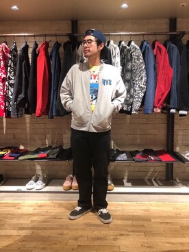 「HYSTERIC GLAMOUR（ヒステリックグラマー）のHYS WHISKY柄 刺繍キャップ（キャップ）」を使った、OHTAKIさん（メンズ・170cm）の春コーディネート