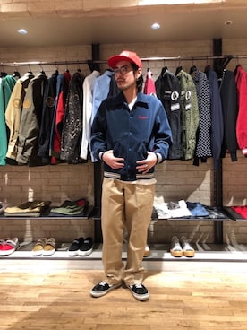 「HYSTERIC GLAMOUR（ヒステリックグラマー）のHYS WHISKY柄 刺繍キャップ（キャップ）」を使った、OHTAKIさん（メンズ・170cm）の春コーディネート