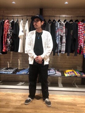 「HYSTERIC GLAMOUR（ヒステリックグラマー）のHYS WHISKY柄 刺繍キャップ（キャップ）」を使った、OHTAKIさん（メンズ・170cm）の秋コーディネート