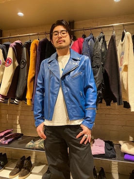 「パンクコーデ」｜「アイテム（ライダースジャケット）」を使った、OHTAKIさん（メンズ・170cm）の冬コーディネート