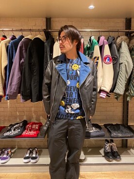 「レザーコーデ」｜「アイテム（スウェット）」を使った、OHTAKIさん（メンズ・170cm）の冬コーディネート