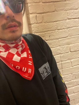 「HYSTERIC GLAMOUR（ヒステリックグラマー）のアイテム（バンダナ/スカーフ）」を使った、OHTAKIさん（メンズ・170cm）の冬コーディネート