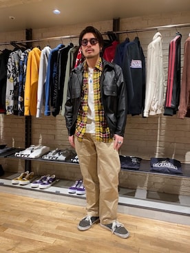 「レザーコーデ」｜「アイテム（ブルゾン）」を使った、OHTAKIさん（メンズ・170cm）の冬コーディネート