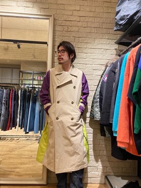 「HYSTERIC GLAMOUR（ヒステリックグラマー）のアイテム（トレンチコート）」を使った、OHTAKIさん（メンズ・170cm）の冬コーディネート