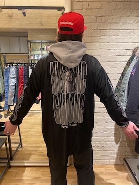 「HYSTERIC GLAMOUR（ヒステリックグラマー）のHYS WHISKY柄 刺繍キャップ（キャップ）」を使った、OHTAKIさん（メンズ・170cm）の冬コーディネート