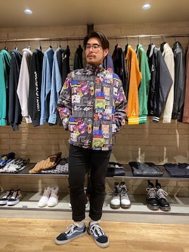 「コラボレーション」｜「アイテム（ナイロンジャケット）」を使った、OHTAKIさん（メンズ・170cm）の春コーディネート