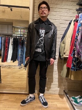 「パンクコーデ」｜「アイテム（ライダースジャケット）」を使った、OHTAKIさん（メンズ・170cm）の春コーディネート