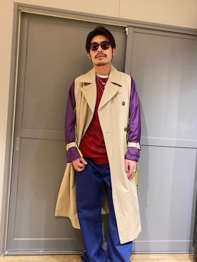 「HYSTERIC GLAMOUR（ヒステリックグラマー）のアイテム（トレンチコート）」を使った、OHTAKIさん（メンズ・170cm）の春コーディネート