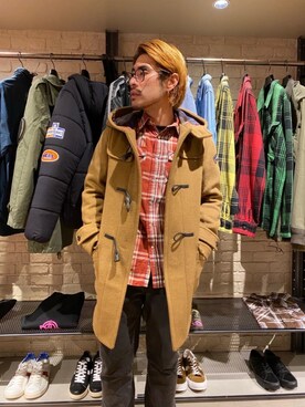 「コラボレーション」｜「アイテム（ダッフルコート）」を使った、OHTAKIさん（メンズ・170cm）の秋コーディネート