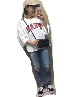 「カットオフ」｜「アイテム（キャップ）」を使った、ｓａｃｈｉさん（レディース・155cm）の春コーディネート