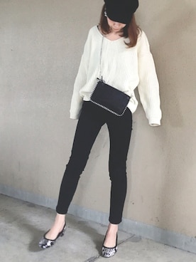 「フラワープリント」｜「アイテム（キャスケット）」を使った、karachanさん（レディース・159cm）の秋コーディネート