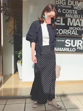 「ドットスカート」｜「アイテム（ブルゾン）」を使った、karachanさん（レディース・159cm）の春コーディネート