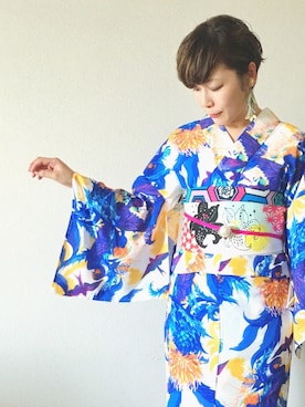 「kimono」｜「アイテム（浴衣）」を使った、marojuiceさん（レディース・160cm）の夏コーディネート