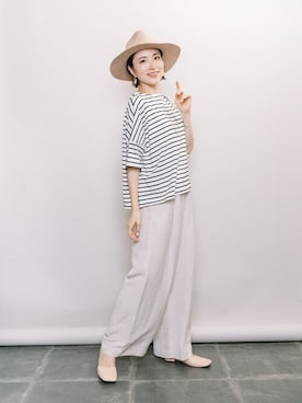 「ELVENCE DEUX（エルベンスドゥ）のアイテム（Tシャツ/カットソー）」を使った、ELVENCE DEUXさん（レディース・162cm）の夏コーディネート