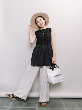 「ELVENCE DEUX（エルベンスドゥ）のアイテム（Tシャツ/カットソー）」を使った、ELVENCE DEUXさん（レディース・162cm）の夏コーディネート