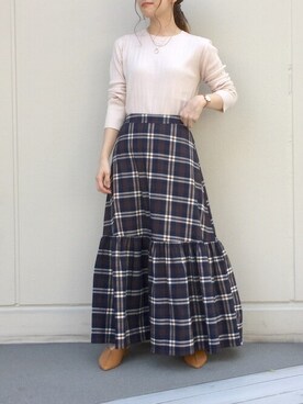 「ELVENCE DEUX（エルベンスドゥ）のアイテム（ニット/セーター）」を使った、ELVENCE DEUXさん（レディース・155cm）の秋コーディネート