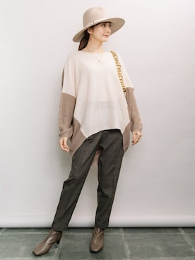 「ELVENCE DEUX（エルベンスドゥ）のアイテム（パンツ）」を使った、ELVENCE DEUXさん（レディース・160cm）の秋コーディネート