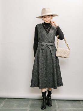 「スカラップ」｜「アイテム（ジャンパースカート）」を使った、ELVENCE DEUXさん（レディース・160cm）の秋コーディネート