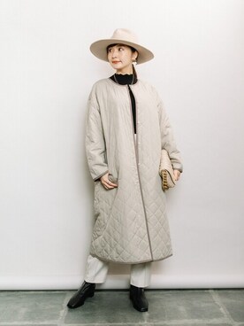 「ELVENCE DEUX（エルベンスドゥ）のアイテム（ノーカラーコート）」を使った、ELVENCE DEUXさん（レディース・160cm）の秋コーディネート