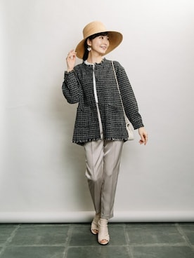 「ELVENCE DEUX（エルベンスドゥ）のアイテム（ノーカラージャケット）」を使った、ELVENCE DEUXさん（レディース・160cm）の冬コーディネート