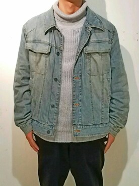 「brandlessのアイテム（デニムジャケット、ブルー系）」を使った、yngkjさん（メンズ・173cm）の冬コーディネート