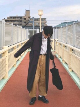「70's」｜「アイテム（ステンカラーコート）」を使った、Takaziiiiさん（メンズ・168cm）の春コーディネート