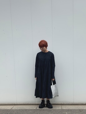 「MERLOT IKYU（メルローイキュウ）のコットンティアードワンピース2489（ワンピース、ブラック系）」を使った、ねこがすきなひとさん（レディース・158cm）の秋コーディネート