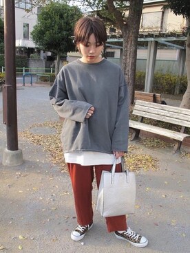 「JEANASIS（ジーナシス）のBASICロンT/815607（Tシャツ/カットソー、ホワイト系）」を使った、ねこがすきなひとさん（レディース・158cm）の冬コーディネート