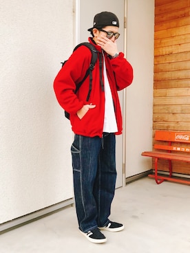 「黒リュック」｜「アイテム（キャップ）」を使った、91さん（メンズ・173cm）の冬コーディネート