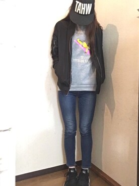 「ハラチ」｜「アイテム（ブルゾン）」を使った、えこ¨̮♡⃛さん（レディース・162cm）の冬コーディネート