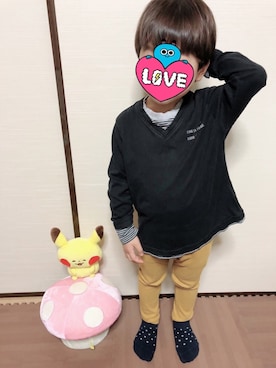「COMME CA DU MODE（コムサデモード）のアイテム（Tシャツ/カットソー）」を使った、ほっちゃんさん（キッズ・60cm）の秋コーディネート