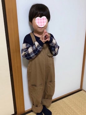 「チェック柄に恋してる」｜「アイテム（オールインワン・サロペット）」を使った、ほっちゃんさん（キッズ・100cm）の秋コーディネート