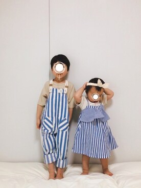 「Moujonjon（ムージョンジョン）のアイテム（ワンピース/ドレス）」を使った、ほっちゃんさん（キッズ・80cm）の春コーディネート
