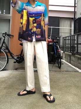「markaware（マーカウェア）のアイテム（チノパンツ）」を使った、のすーけさん（メンズ・175cm）の夏コーディネート