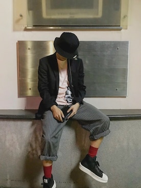 「RICK OWENS」｜「アイテム（スラックス）」を使った、まつださん（メンズ・171cm）の冬コーディネート