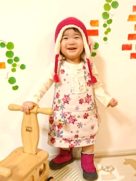 「HAKKA BABY（ハッカベビー）のスノーブーツ（ブーツ、ピンク系）」を使った、with Sunnyさん（キッズ・80cm）の冬コーディネート