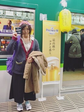 「アイテム（モッズコート、ブラウン系）」を使った、やななさん（レディース・156cm）の冬コーディネート