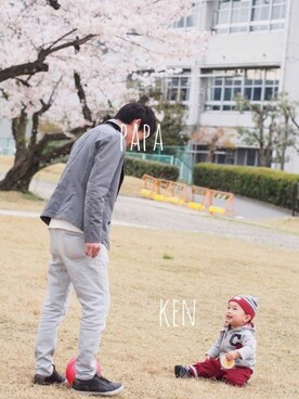 「花見」｜「アイテム（ニットキャップ/ビーニー）」を使った、ken🍎macoさん（キッズ・80cm）の春コーディネート