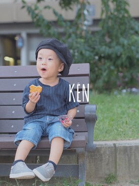 「handmade」｜「アイテム（ハンチング/ベレー帽）」を使った、ken🍎macoさん（キッズ・90cm）の秋コーディネート