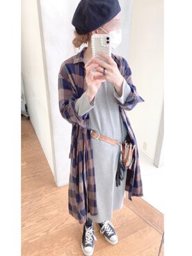 「仕事コーデ」｜「アイテム（ハンチング/ベレー帽）」を使った、もーりさん（レディース・167cm）の秋コーディネート